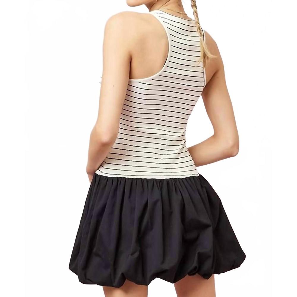 NEW ILLA ILLA striped rib with bubble hem mini dress in ivory/black - Picture 2 of 4